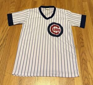 Vintage 70s/80s Chicago Cubs Sand-Knit Pinstripe Jersey (Made USA) Size Medium